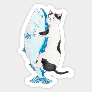 Autumn salmon cat Sticker